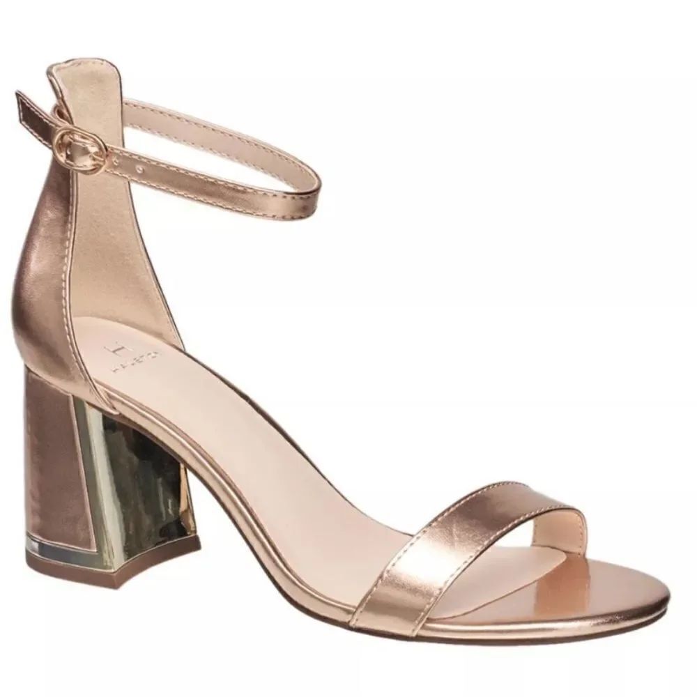 Revolve H by Halston Rose Gold and Silver Practical Block Heel Sandals NWOT